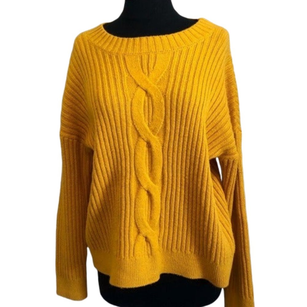 FRENCH CONNECTION Mustard Yellow Cableknit Sweater